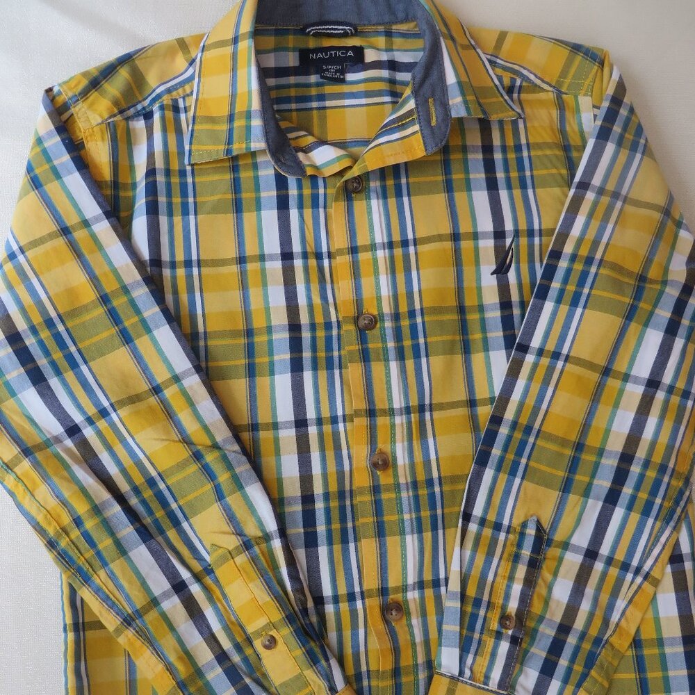 Nautica Boys Button Down | Plaid | Yellow/Blue | Size 8